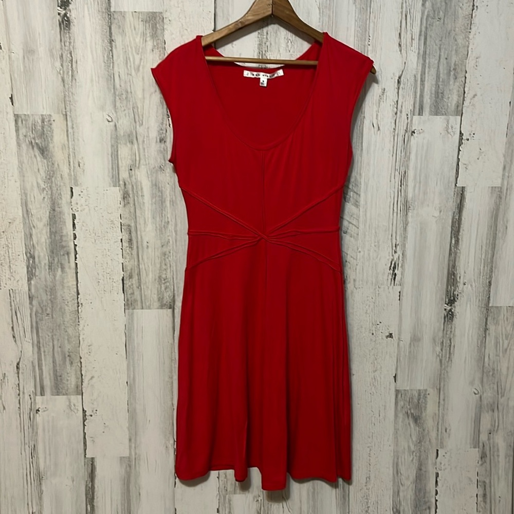 #ii49 red soft flowy summer dress short sleeve casual day wear medium max studio